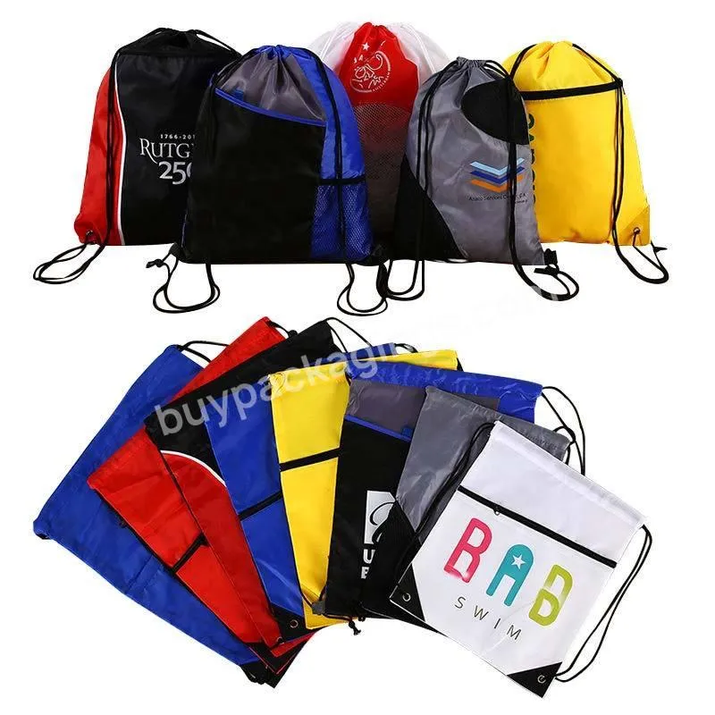 Promotion Gym Bag Custom Hit Sports Pack 210d Polyester Drawstring Backpack With Front Zipper Pocket