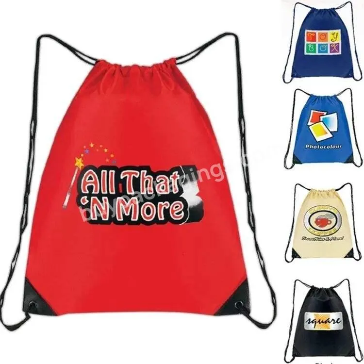 Promotional 210d Polyester Custom Logo Sports Gym Travel Black Polyester Drawstring Backpack Bag