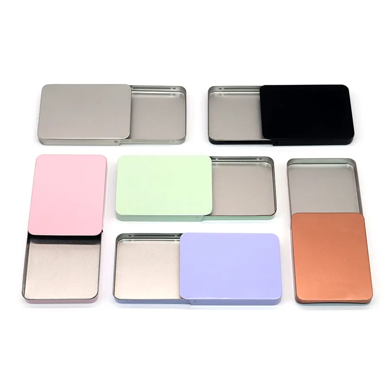 Rectangular slide tin pre roll box metal solid perfume lip balm tin box push pull slid tin container for candy mint