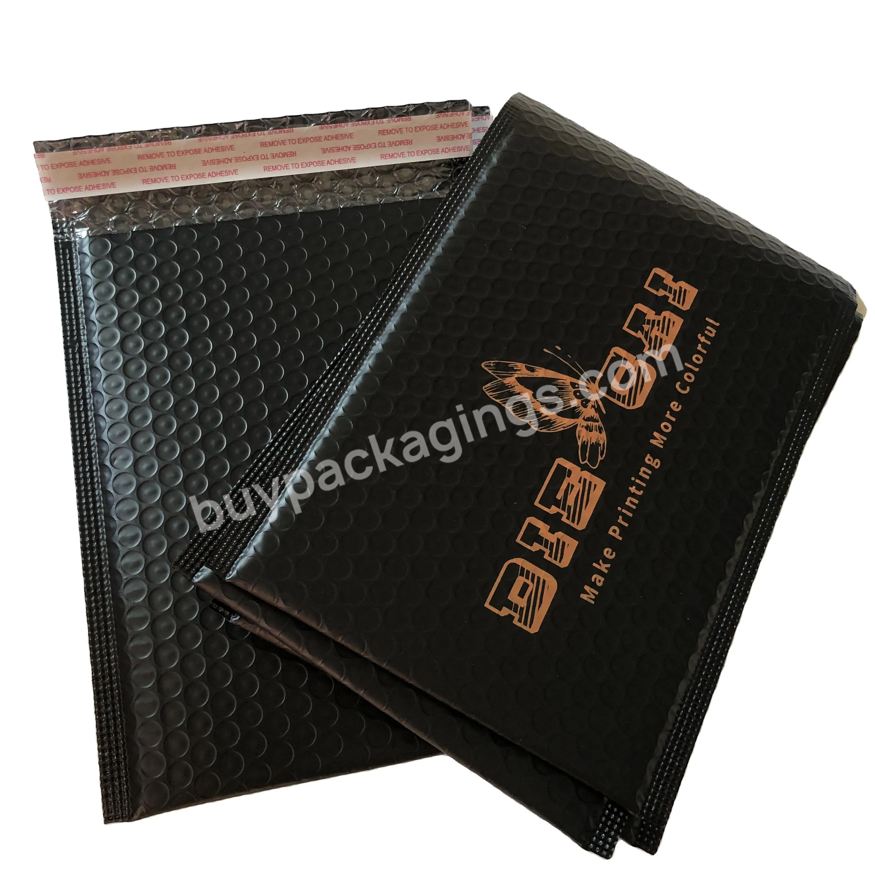 Recyclable Matte Black Cosmetic Packaging Custom Printing Plastic Poly Bubble Bags For Shipping