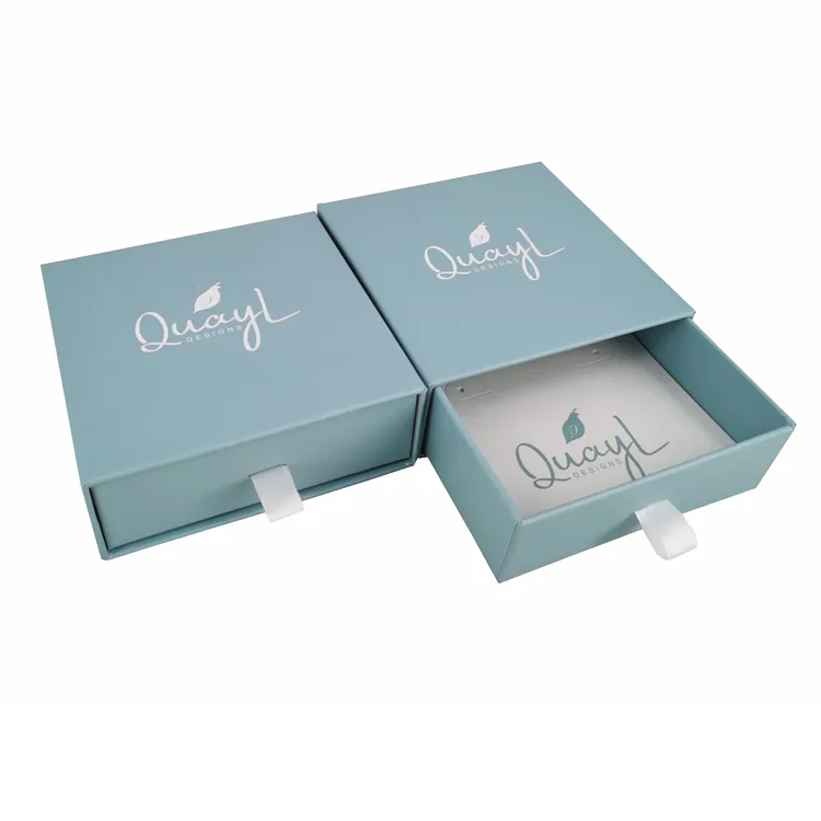 Recyclable Paperboard Earring Ring Necklace Jewelry Sliver Drawer Box Packaging with Display Card Custom LOGO