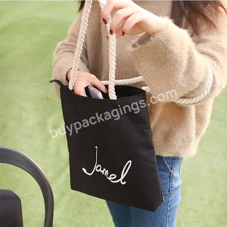 Recycling Shoulder Grocery Supermarket Shopping Cotton Canvas Tote Bag With Rope Handle