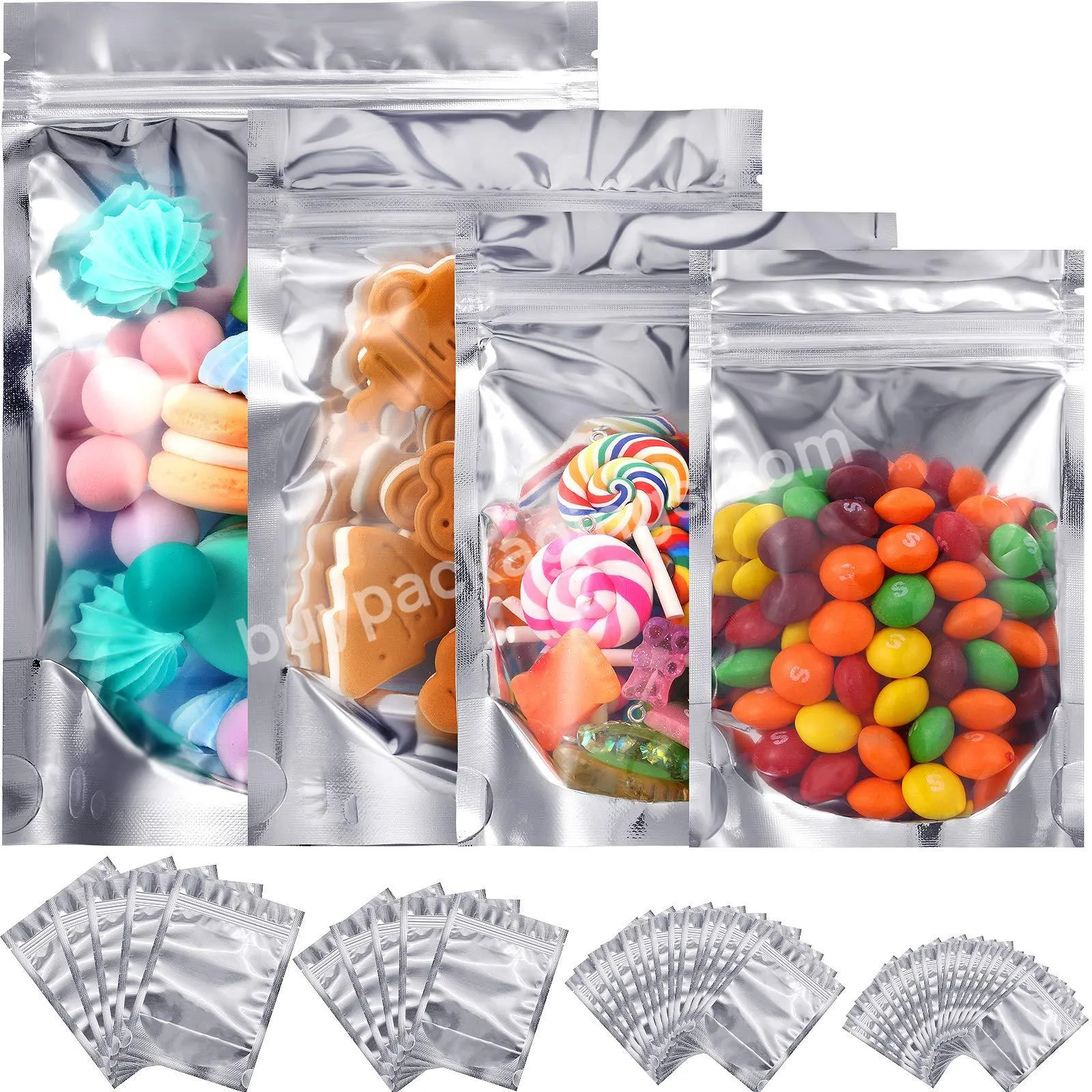 Resealable Mylar Stand Up Foil Aluminum Metallic Foil Pouch Ziplock Bags For Food Packaging Candy Nuts And Dried Fruit