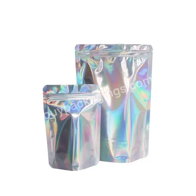 Resealable Smell Proof Flat Candy Packaging Bags Foil Laser Pouch Holographic Mylar Packaging Bag
