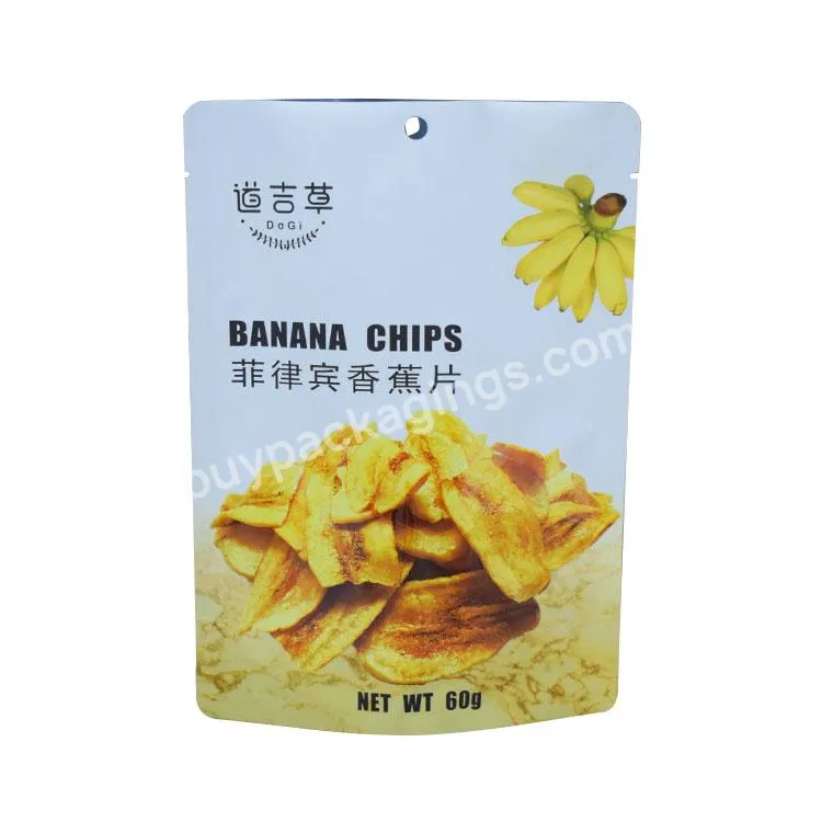 Resealable Stand Up Potato Chip Pouch Custom Design Plastic Aluminum Foil Plantain Chips Packaging Bags