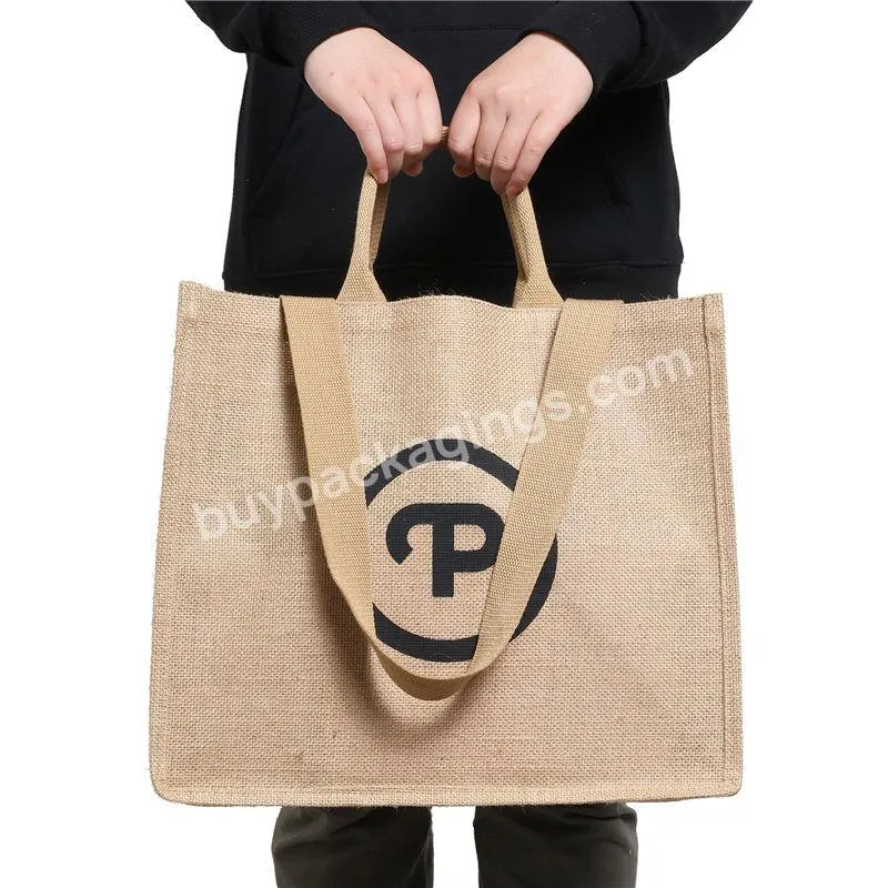 Reusable And Eco-friendly Jute Bag Custom Logo Printing Hessian Bag Heavy Duty Beach Tote Bag