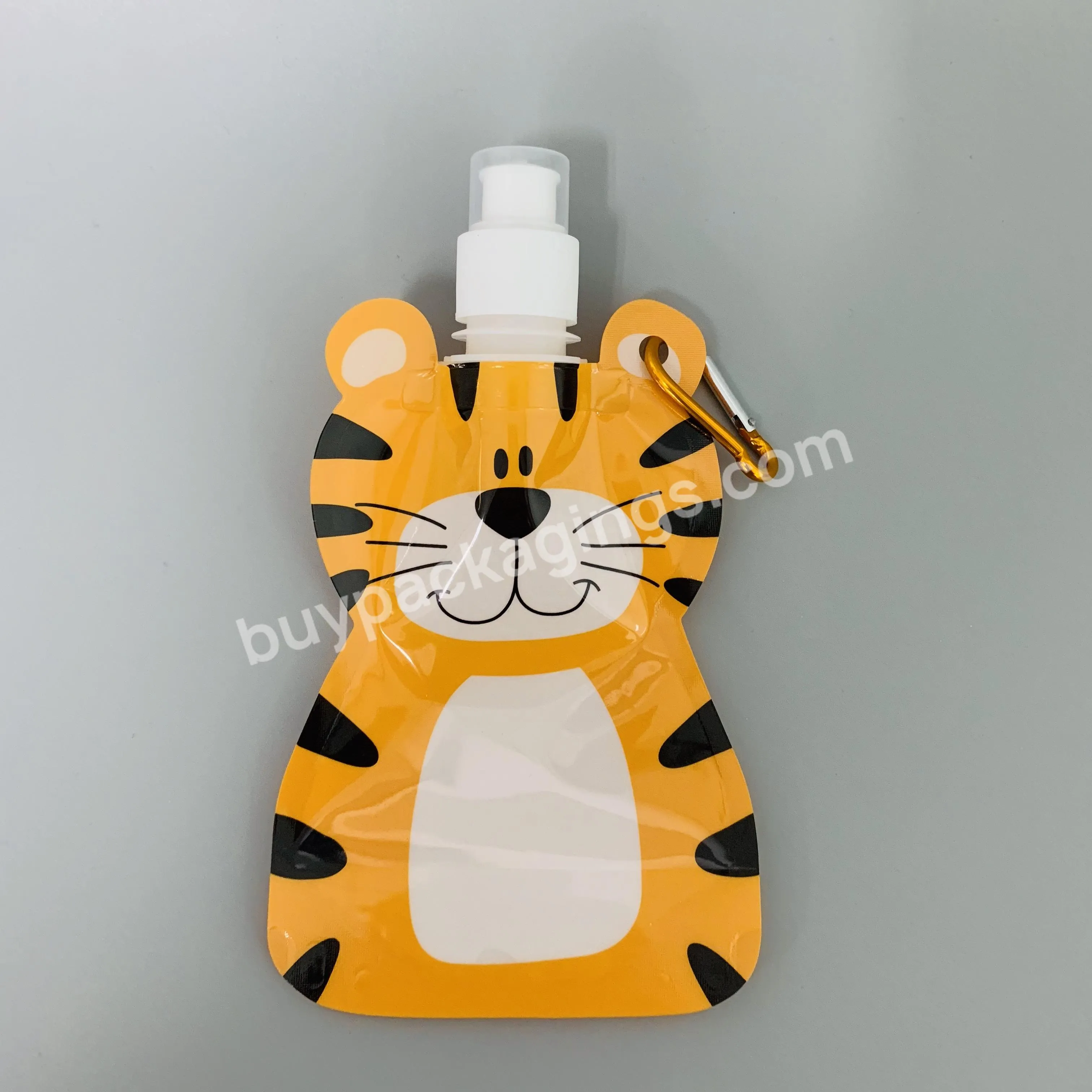 Reusable Customized Kids Sport Animal Shape Water Bottle Plastic Drinking Water Bag With Carabiner