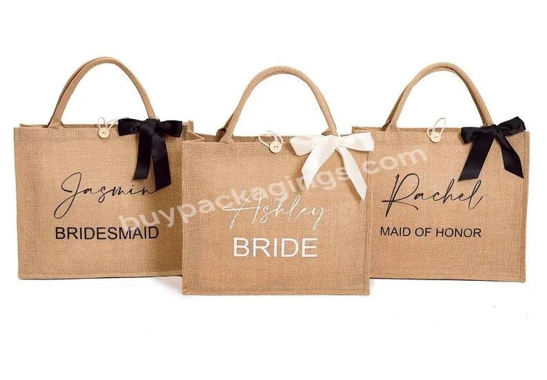 Reusable Eco Friendly Beach Bags With Name Bridal Party Customized Tote Jute Bags Personalized Bridesmaid Proposal Wedding Gifts