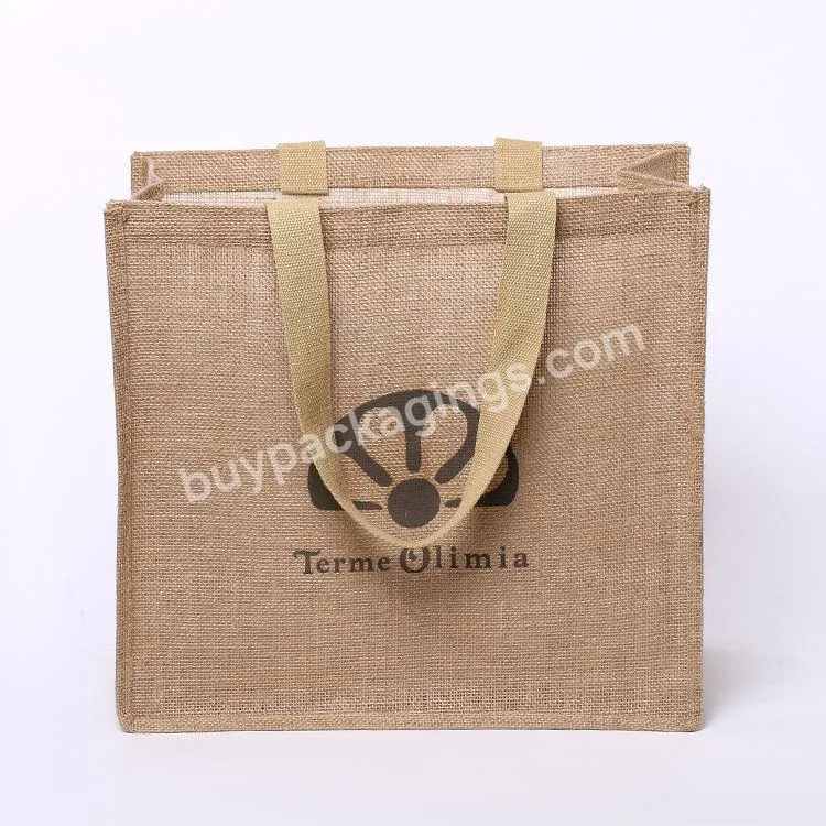 Reusable Eco Friendly Custom Logo Printed Hemp Ladies Linen Beach Shopping Tote Canvas Jute Bag With Rope Handle