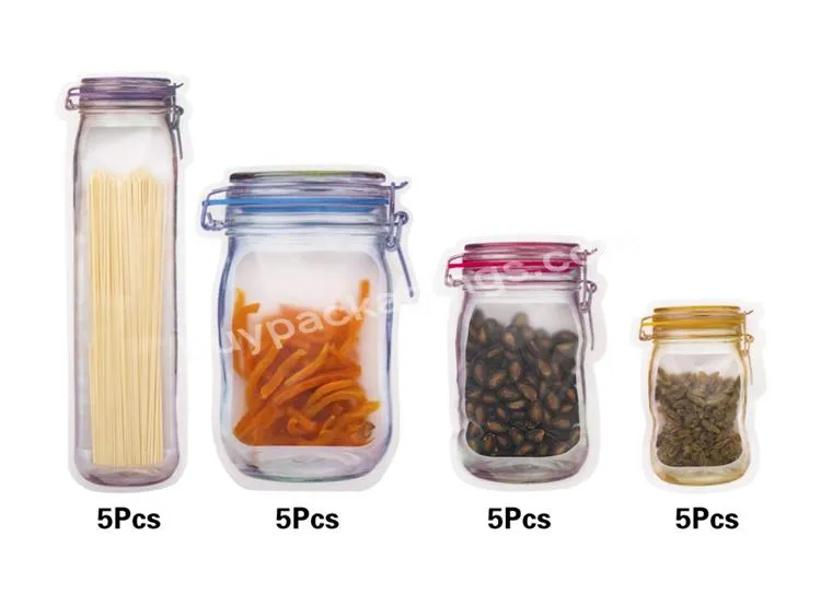 Reusable Food Nuts Candy Cookie Mason Jar Bottles Leak Proof Snack Mylar Ziplock Bags