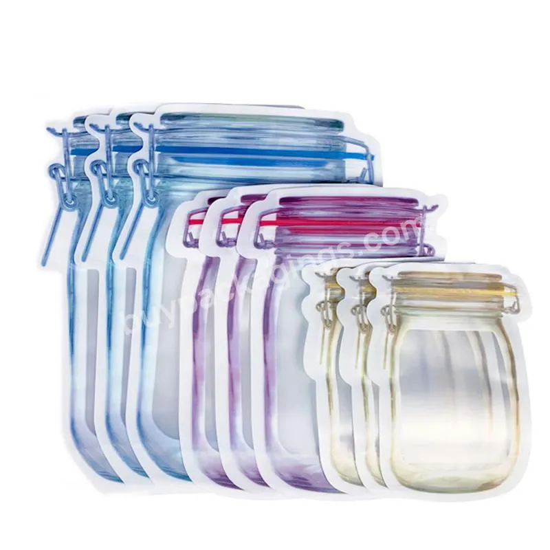 Reusable Mason Jar Bottles Bags Waterproof Seal Fresh Food Nuts Candy Cookies Snacks Sandwich Ziplock Storage Bag