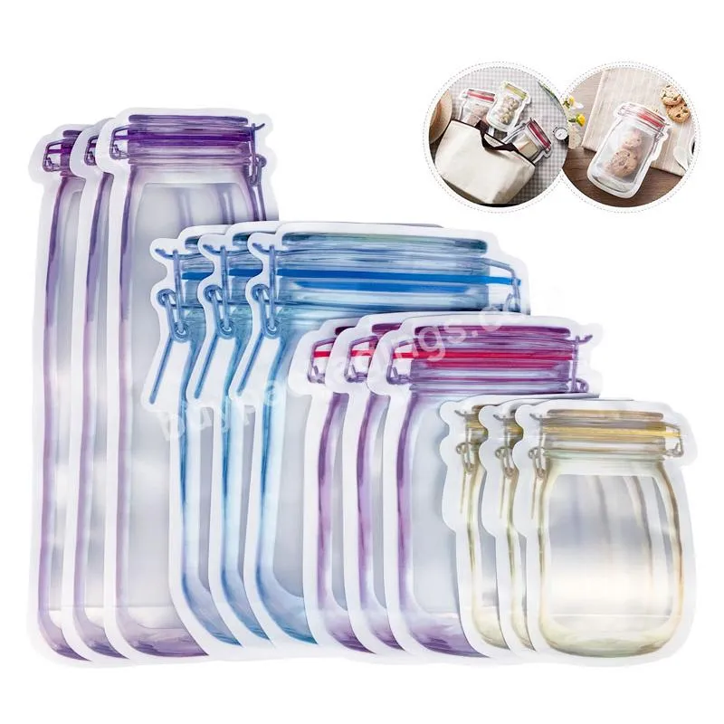 Reusable Mason Jar Bottles Bags Waterproof Seal Fresh Food Nuts Candy Cookies Snacks Sandwich Ziplock Storage Bag