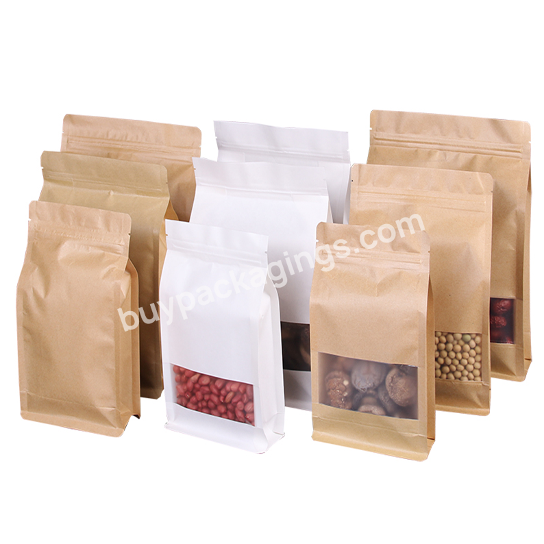 Reusable Moisture-proof Window Zip Lock Food Packing Kraft Paper Stand Up Tea Coffee Bean Storage Pouches