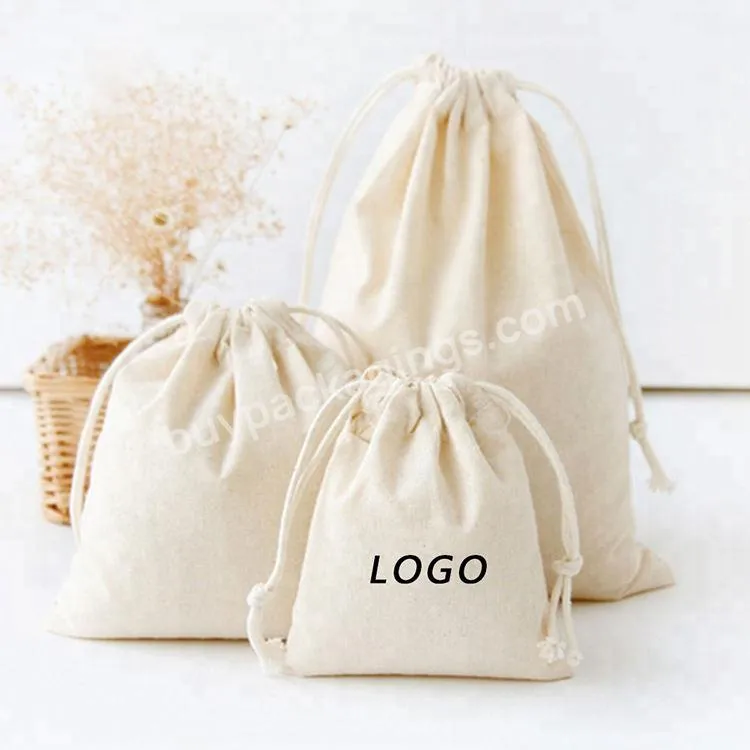 Reusable Storage Gift Tote Bag Small Canvas Dust Draw String Bags White Black Cotton Drawstring Bag