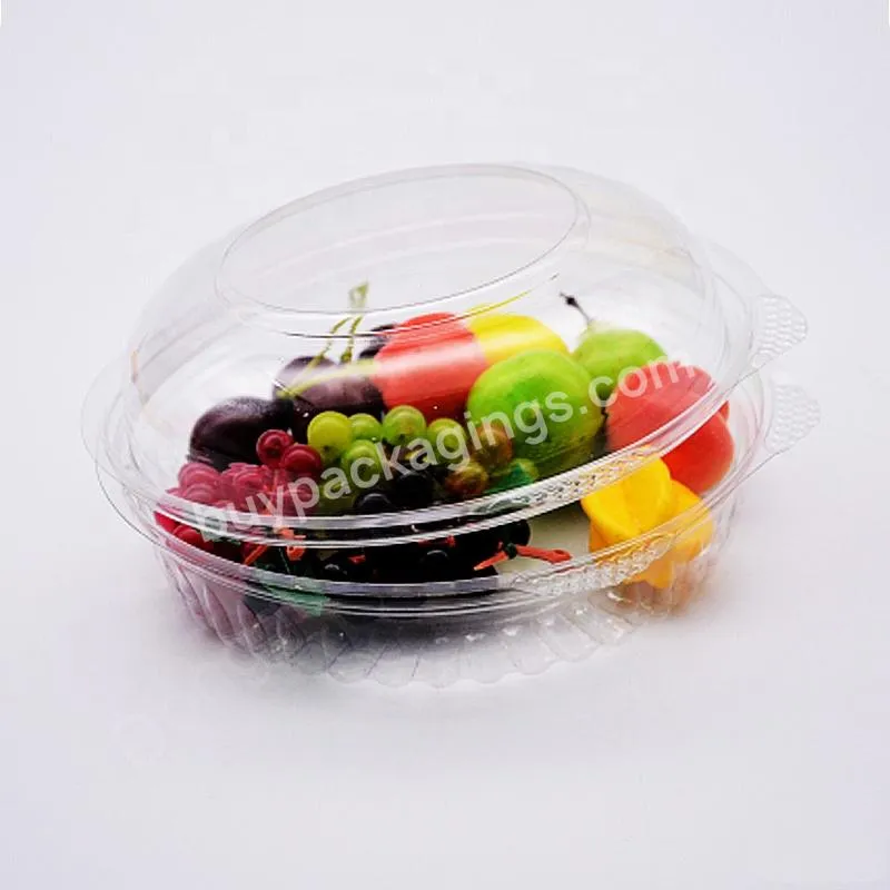 Round Clear Plastic Hinged Lid Fruit Salad Container