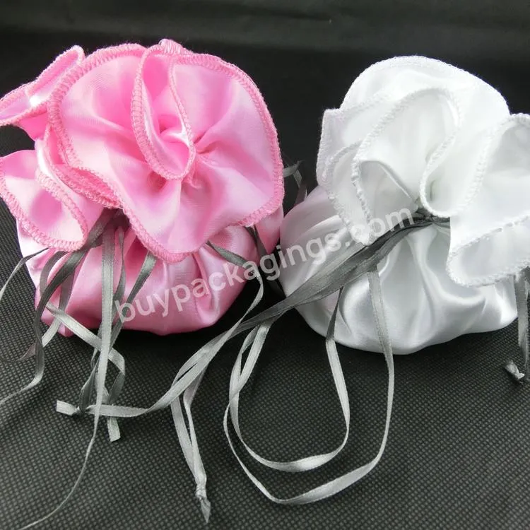 Round Shape Printed Jewelry Drawstring Pouches Custom Made Satin Organza Bags For Package