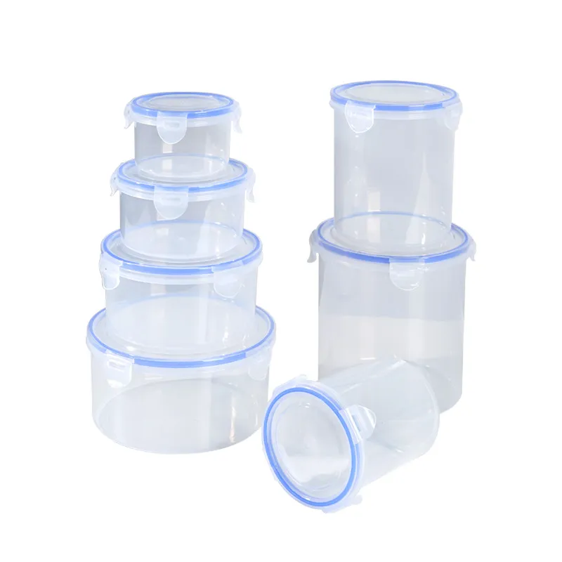 Round Shape Transparent Double Clasp Sealed Tank Multiple Capacity Food-grade PP Plastic Jar