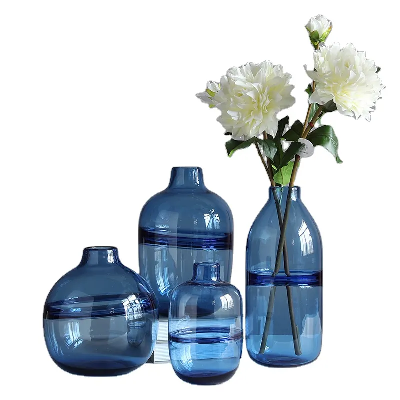 Royal Blue Color Factory Direct Sale Creative Shape Transparent Decorations Flower Green Planet Glass Vase