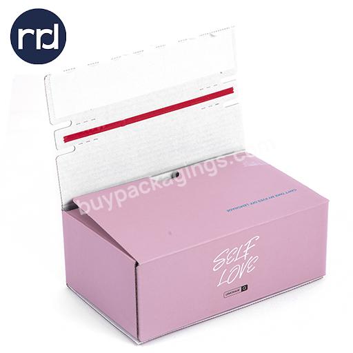 RR Donnelley Custom Design Manufacturer Recyclable Pink Clothing Skirt Packaging Corrugated Self Seal Box with Zipper Tear Strip