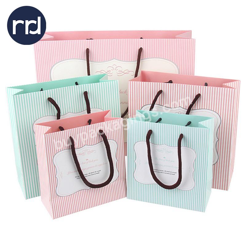 RR Donnelley Custom Printing Kraft Natural Recyclable Pink Paper Birthday Party Valentine'S Day Goodie Gift Bags with Handles