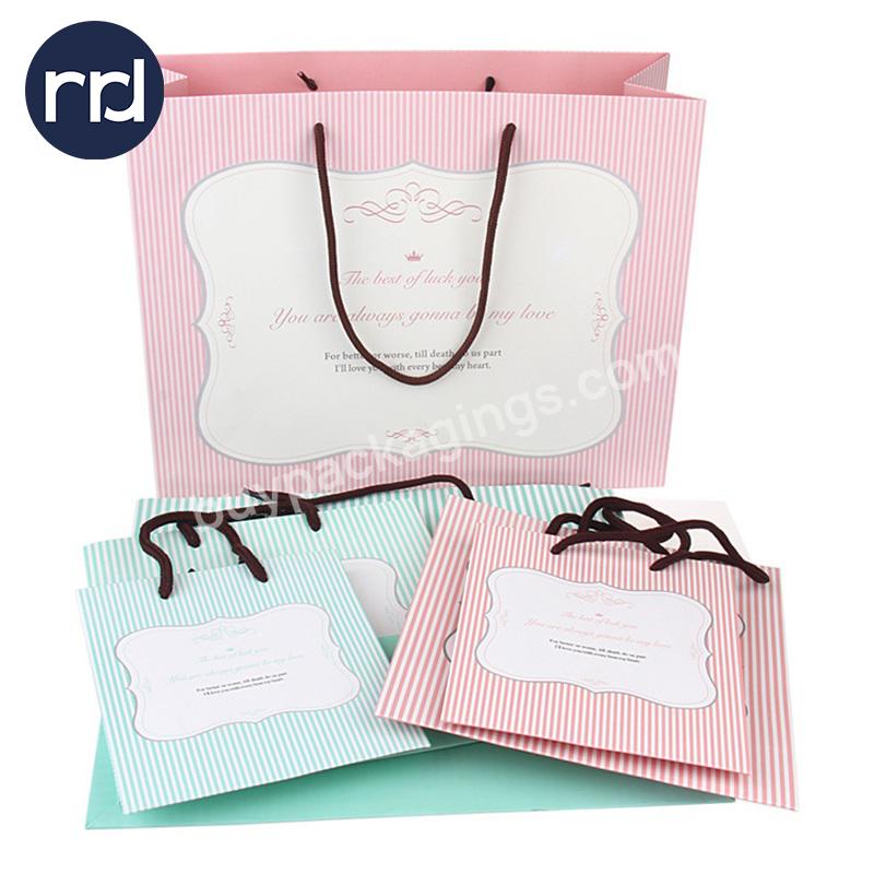 RR Donnelley Custom Printing Kraft Natural Recyclable Pink Paper Birthday Party Valentine'S Day Goodie Gift Bags with Handles