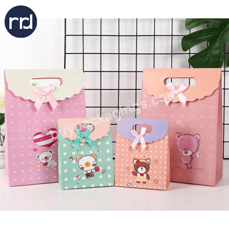 RR Donnelley Fancy Design Creative Cartoon Cute Custom Logo Reusable Paper Baby Birthday Candy Small tote Pink Gift Bag Packing