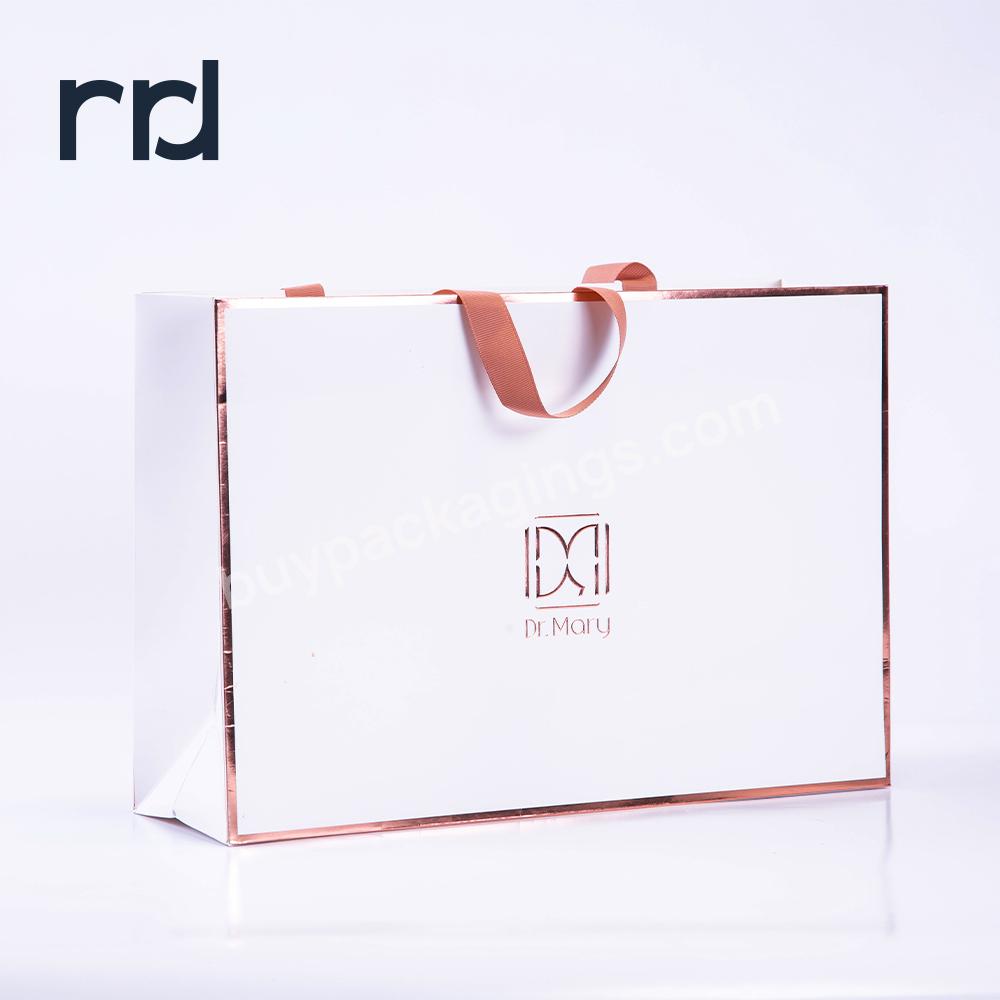 RR Donnelley High Quality Good Sale Custom Logo White Kraft Flat Paper Clothing Cosmetic Gift Shopping Tote Bags with Handles