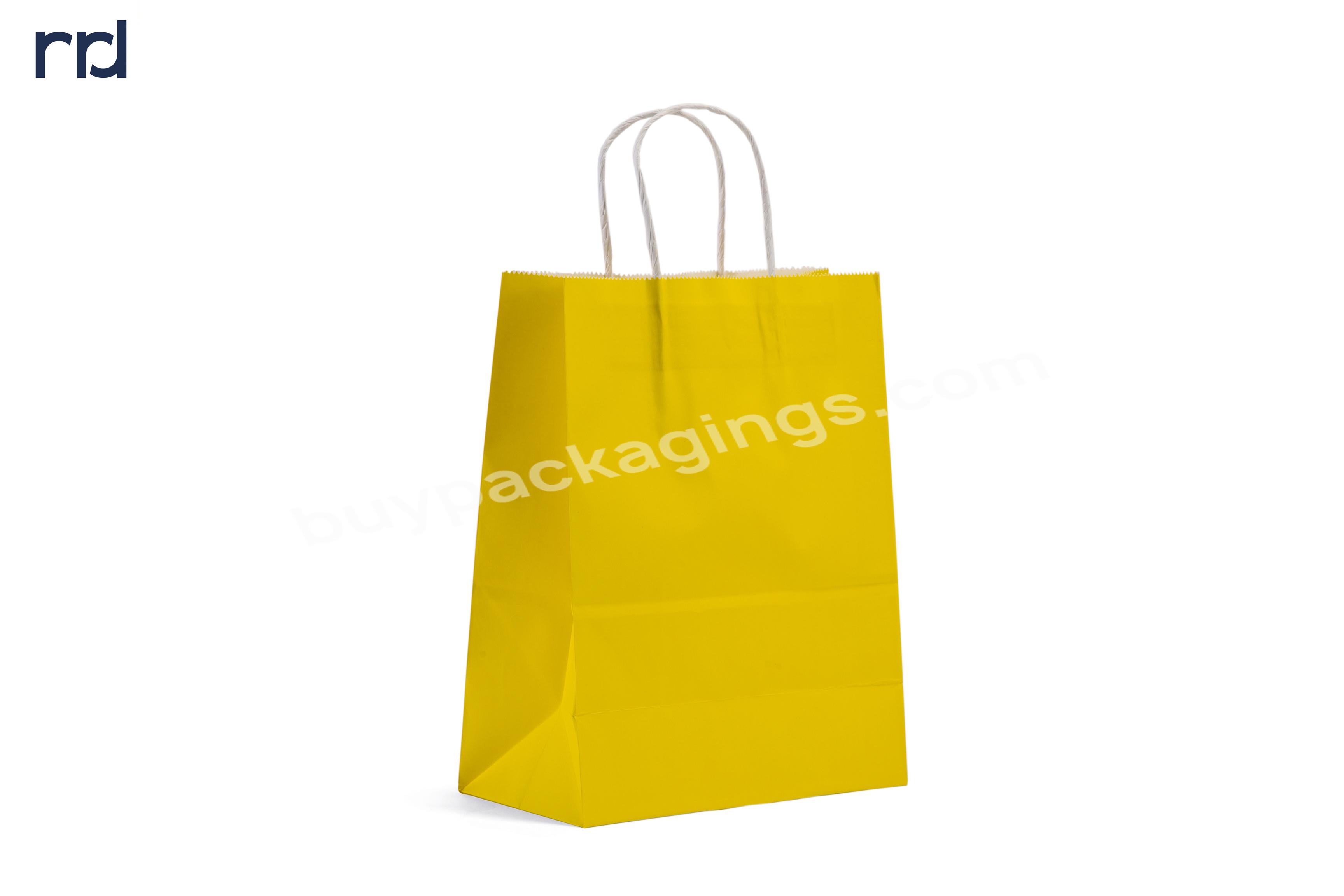RR Donnelley Kraft Paper Custom Logo Yellow Shopping Shoes and Clothing Packaging Christmas Wedding Gift Bags with Handles