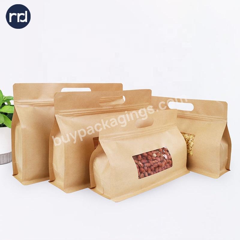 RRD Custom Recyclable Printed High Quality Kraft Takeaway Food Packaging Bag Brown Paper lunch Bag food With Twisted Handles