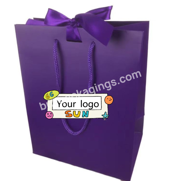 Sac En Papier Violet Purple Paper Bags With Silk Satin Ribbon Tie With Pp Cord Handle Shopping Bag For Clothes For Shoe For Gift
