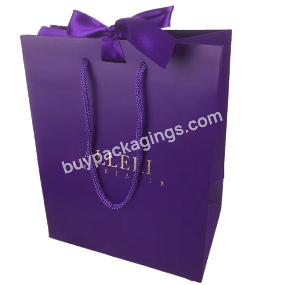 Sac En Papier Violet Purple Paper Bags With Silk Satin Ribbon Tie With Pp Cord Handle Shopping Bag For Clothes For Shoe For Gift