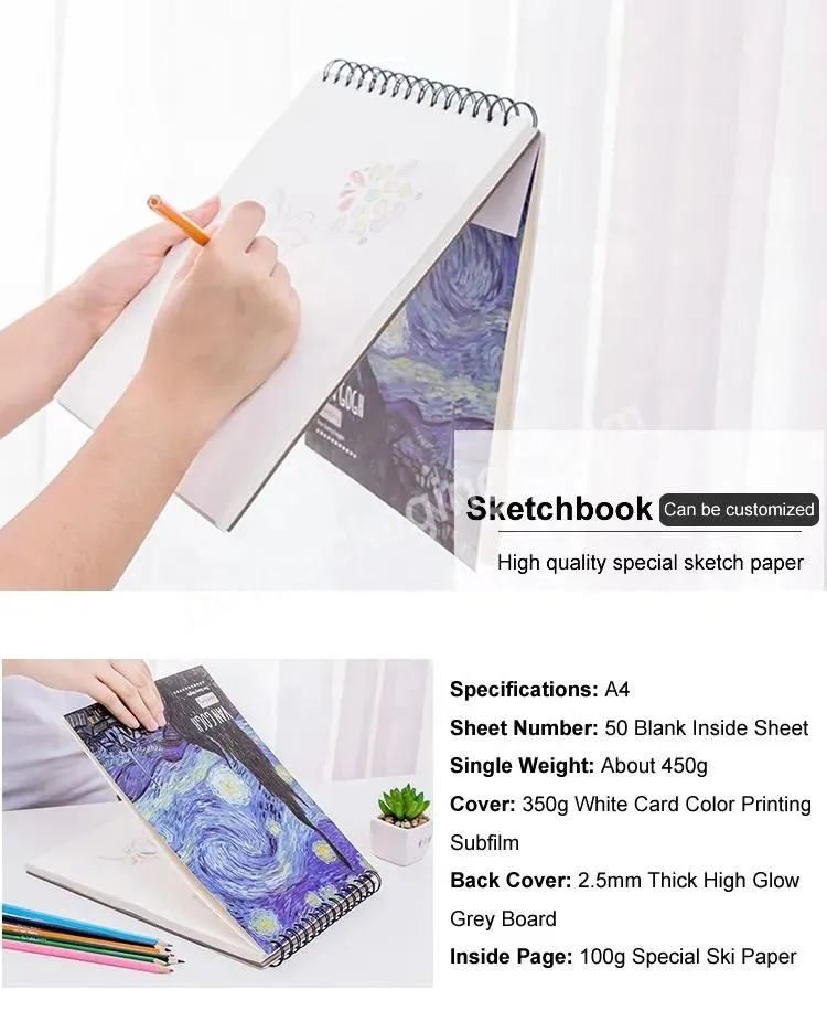 School Classic Fashion Girls' Painting Custom Sketchbook For Drawing A4 Spiral Sketchbook