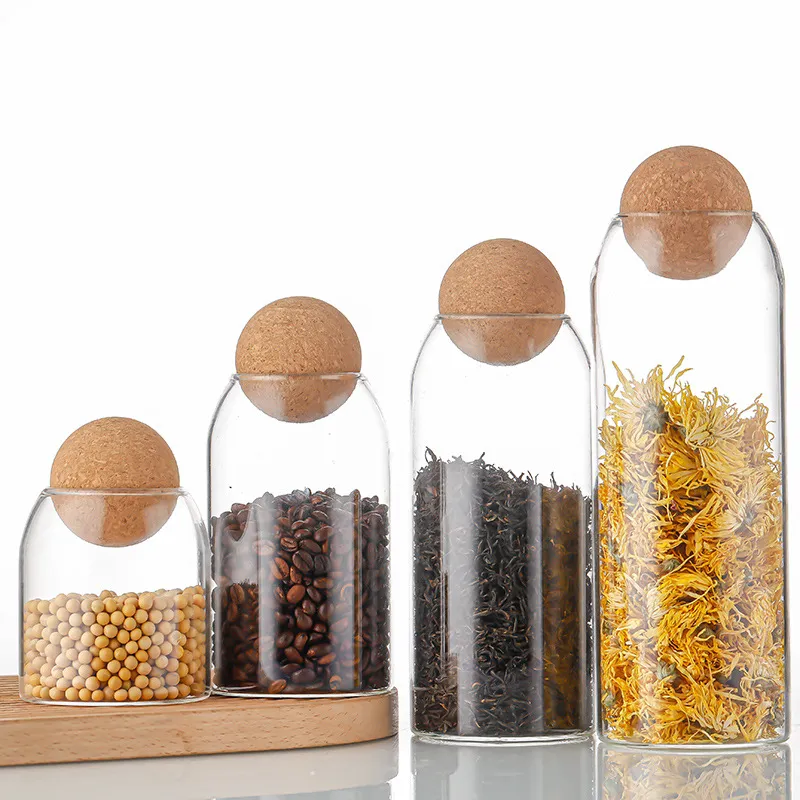 Sealed Storage Jar Flower Coffee Bean Display Bottle Lead-free Glass Jar With Round Cork Stopper