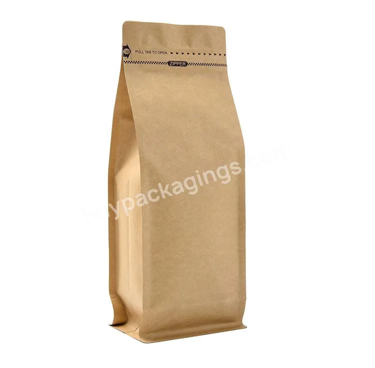 Side Gusset Flat Bottom Kraft Paper Stand Up Biodegradable Compostable Coffee Packaging Bag With Valve