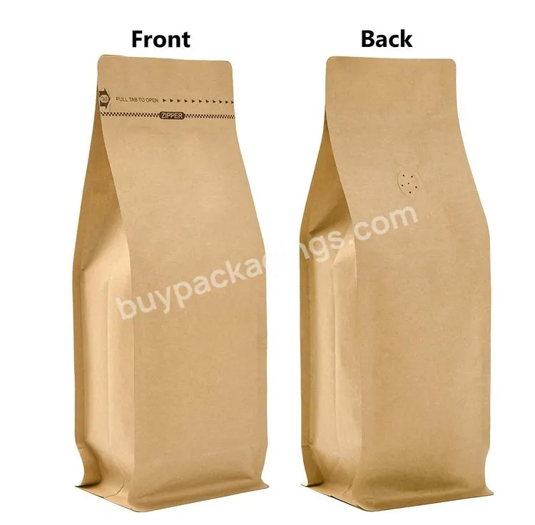 Side Gusset Flat Bottom Kraft Paper Stand Up Biodegradable Compostable Coffee Packaging Bag With Valve