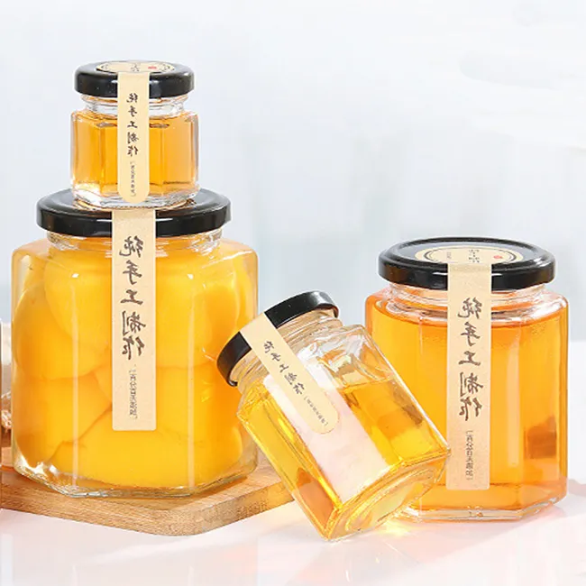 Small Hexagon Jars Metal Lid Glass Jars For Jam Honey Jelly Jar