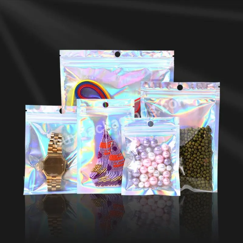 Smell Proof Food Storage Clear Front Packaging Hologram Holographic Rainbow Color Resealable Ziplock Zipper Mylar Bags - Buy One Side Transparent Hologram Packaging Small Ziplock Mylar Hologram Bags,Holographic Bag,Custom Printed Holographic Pouch Zi