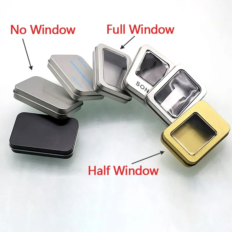 Square Storage Tank Container Window Tin Case Nail Clippers Tweezers Nail Tools Slip Lid Tin Can Headphone Tin Box