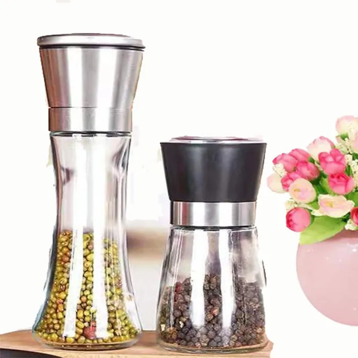 Stainless Steel Ceramic Grinder Core Manual Salt And Pepper Black Pepper Grinder 170ml Glass Jar