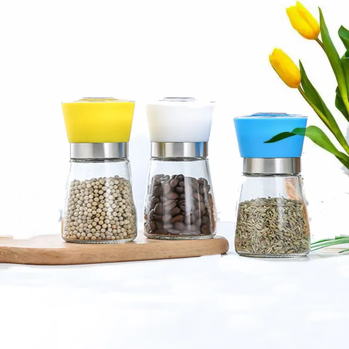 stainless steel ring ceramic grinder core manual Salt and Pepper Grinder with 170ml glass jar for black pepper