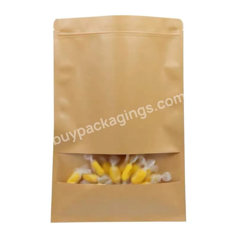 Stand Up Kraft Paper Reclosable Ziplock Plain Heat Sealable Food Packaging Doypack Pouches Bags With Matte Window