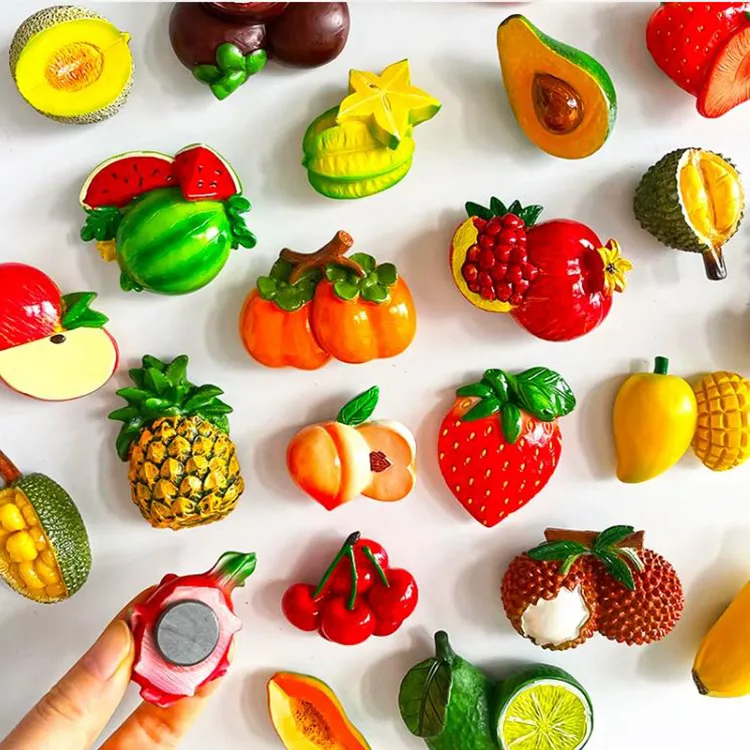 Strawberry Orange Lemon Orange Peach Pineapple Banana Pitaya watermelon Durian Cherry Fruit 3d Resin Refrigerator magnet