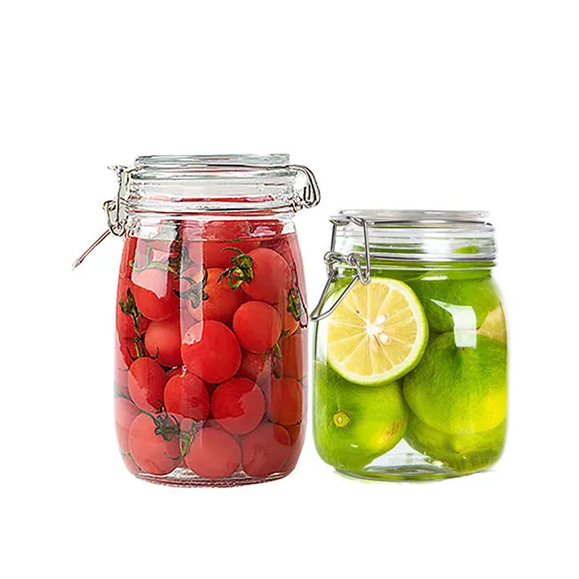 Supply Transparent Round Shape Custom Size Airtight Glass Canister With Metal Clip