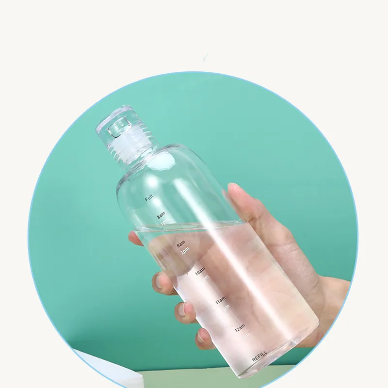 Time Graduated Cup High Quality PET Material Clear Body With Timescale  Multiple Color Plastic Water Bottle