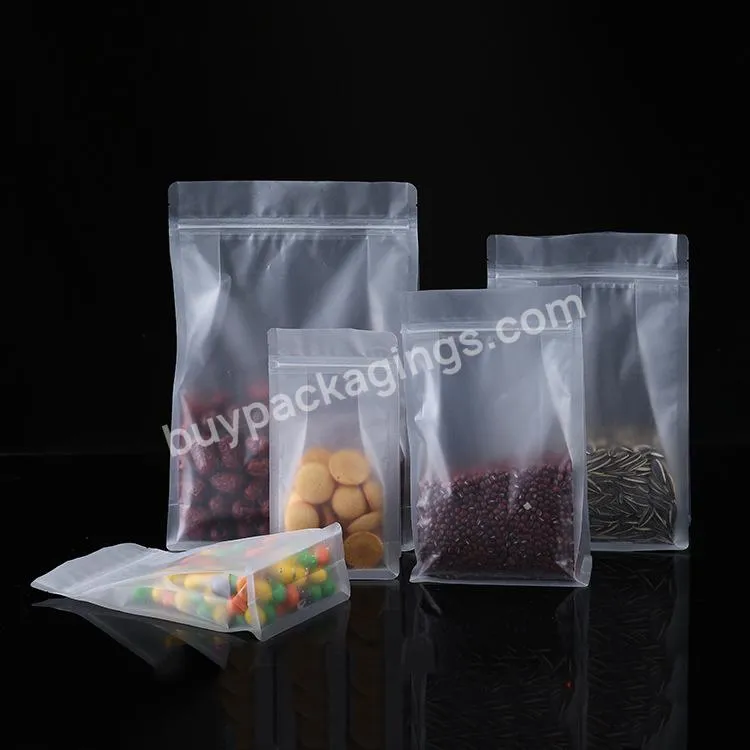 Top Ziplock Pouch Heat Seal Nylon Plastic Food Storage Flat Bottom Packaging Bag