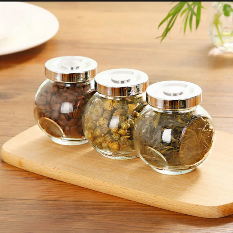 Transparent 200ML450ML750ML1400ML Glass Spice Jar With Metal Screw Cap For Pepper Powder Salt Sugar Seasoning