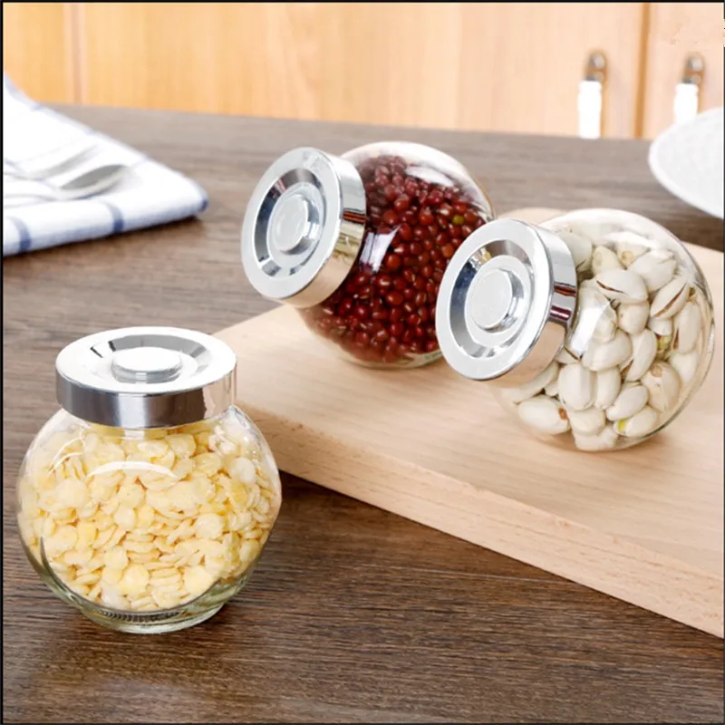 Transparent 200ML450ML750ML1400ML Glass Spice Jar With Metal Screw Cap For Pepper Powder Salt Sugar Seasoning