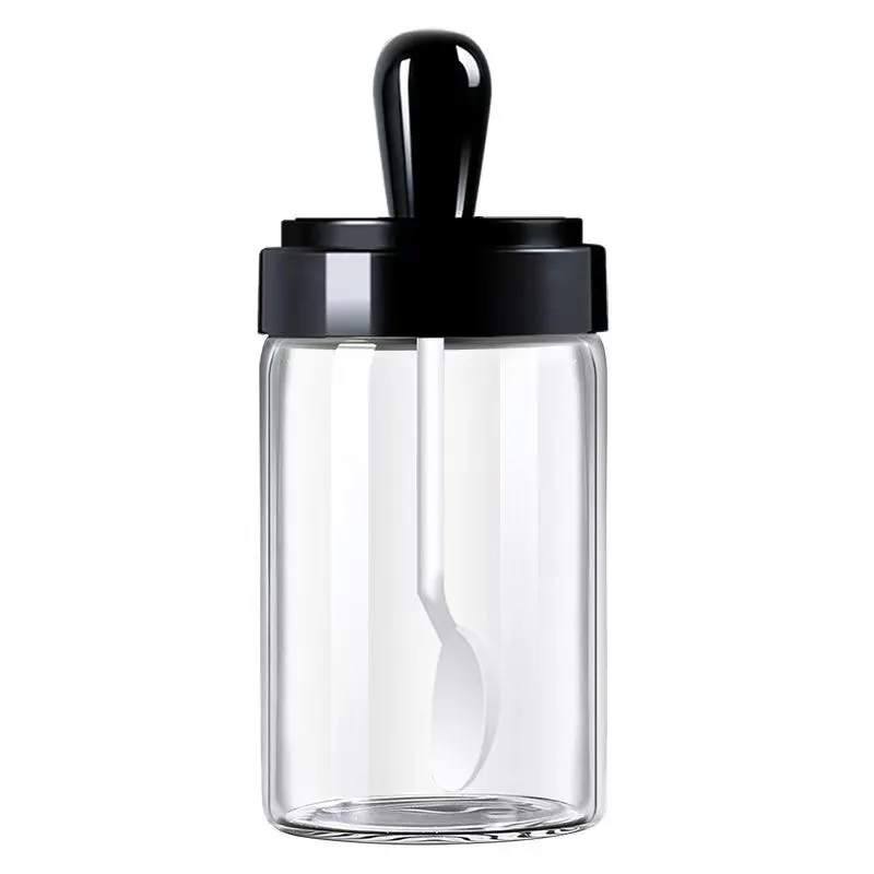 Transparent 300ml Glass Spice Jar Seasoning Storage Container With Spoons For Sale