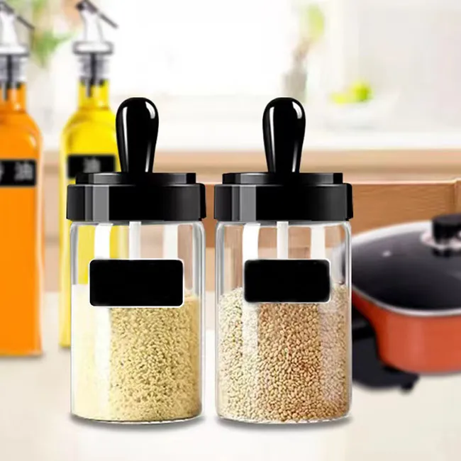 Transparent 300ml Glass Spice Jar Seasoning Storage Container With Spoons For Sale