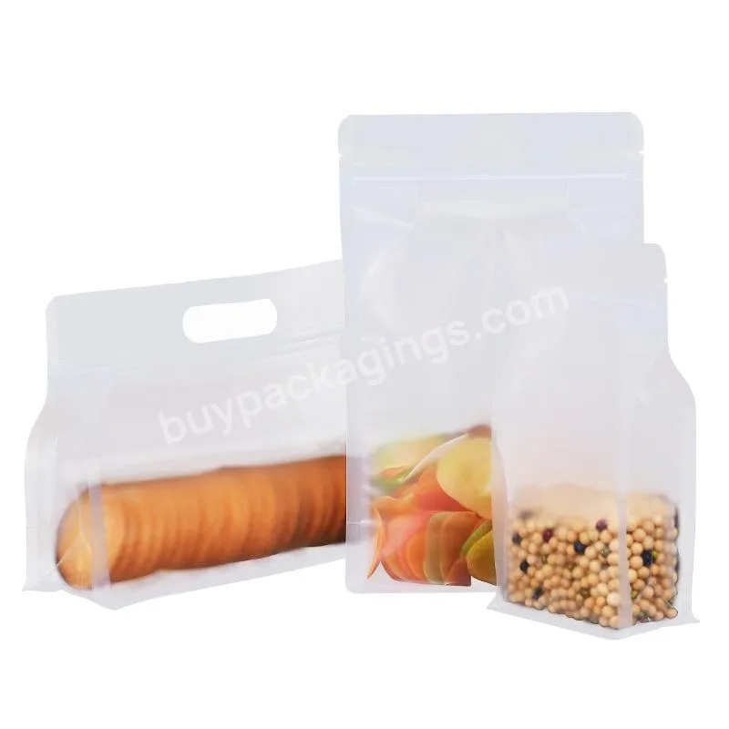 Transparent Resealable Stand Up Pouch Packaging Seal Zipper Plastic Flat Bottom Transparent Bag With Handle